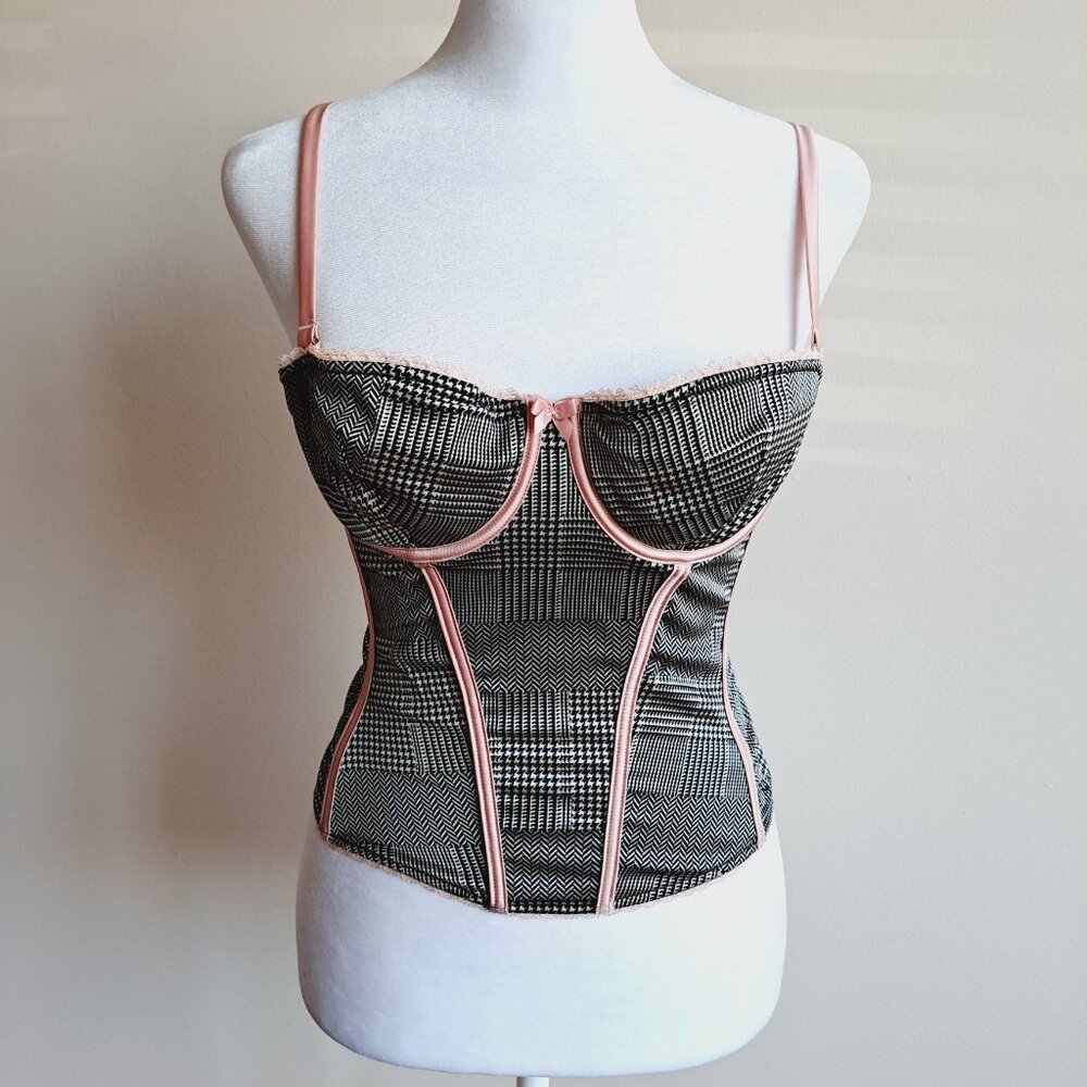 Christian Dior Plaid Print Multicolor Silk Corset Top Size XS